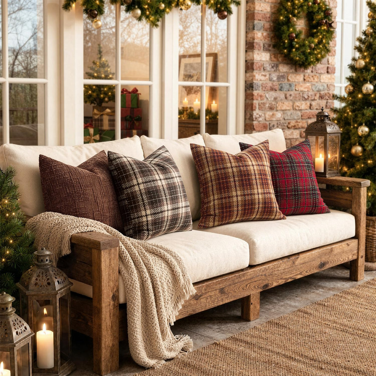Miulee Plaid Cushion Covers, 18 x 18 Inches, Red