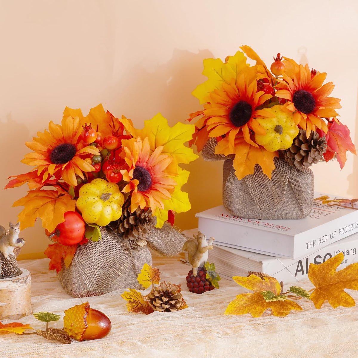 Waipfaru Artificial Fall Flowers, 2pcs, Orange