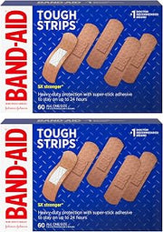 BAND-AID Brand Tough Strips Adhesive Bandages, One Size, Twin Pack, 60 Ct