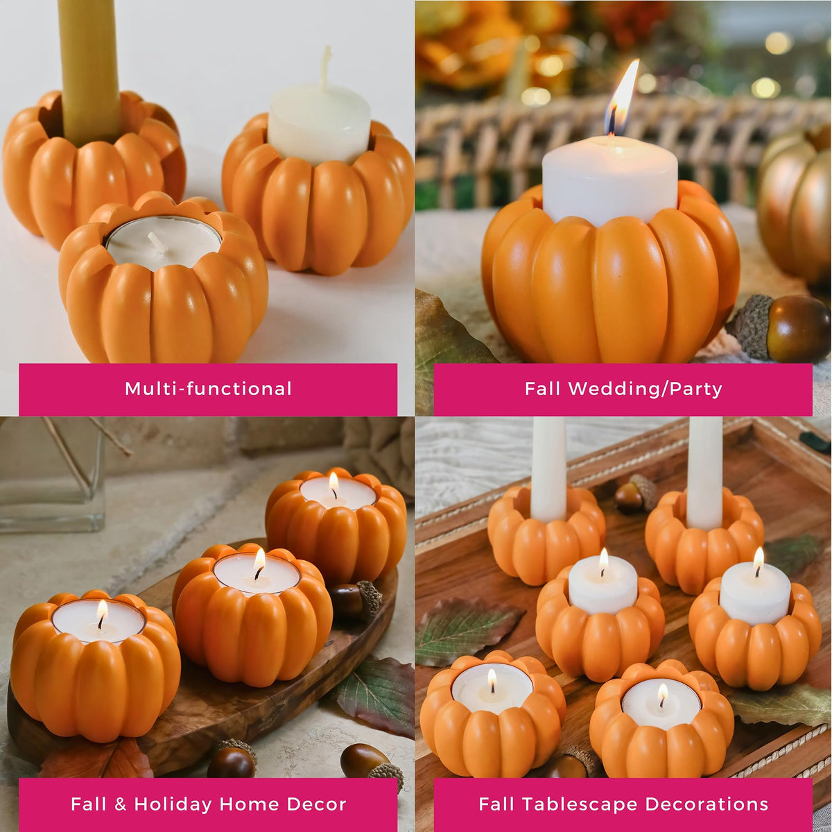 Kate Aspen Pumpkin Candle Holder Set, Resin Orange, Set of 6