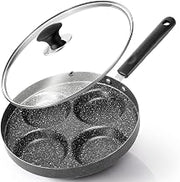 Modern Innovations 4-Cup Nonstick Egg Frying Pan with Lid, Fried Egg Pan, Omelette Pan, Mini Pancake Pan for Stove Top Gas & Electric, Small Egg Skillet, Breakfast Sandwich Maker