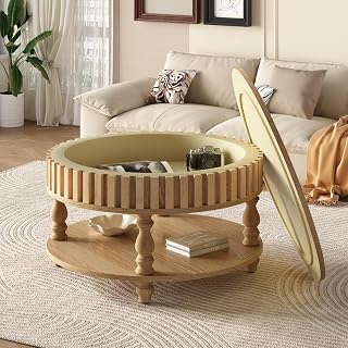 Coffee Tables for Living Room, Coffee Table, Mesa de Centro | Fluted coffee table with flip-top hidden storage, open shelf, solid wood legs, tool-free assembly, ideal for living room