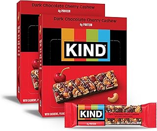 KIND Healthy Snacks Bars, Dark Chocolate Cherry Cashew, Gluten Free, High Fiber Snacks, 4g Protein, 24 Count