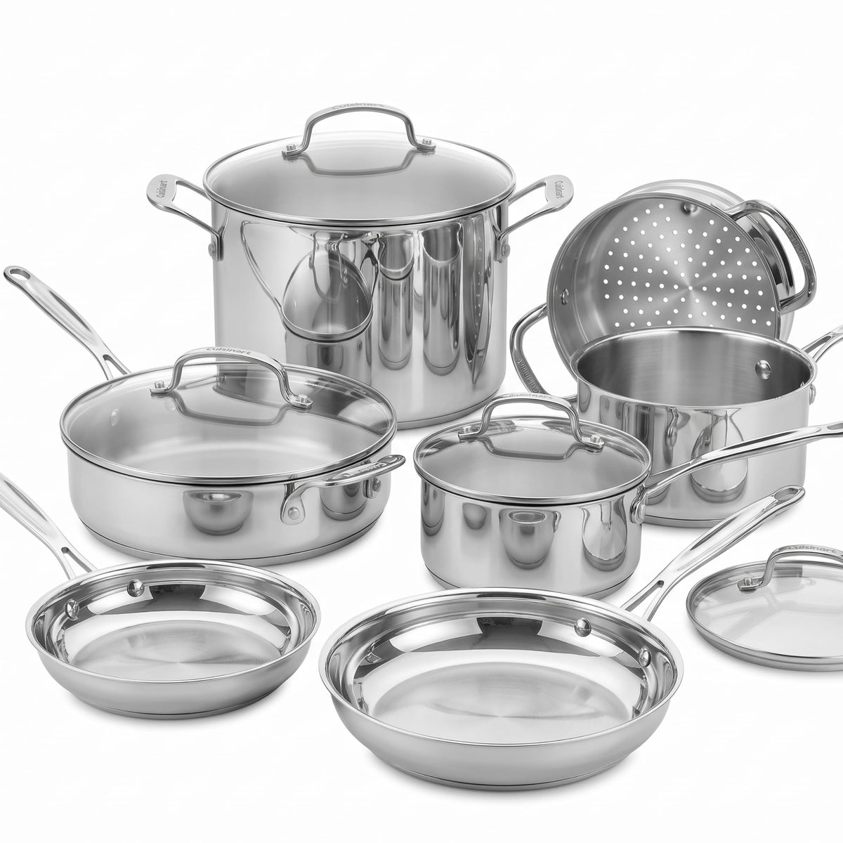 ® Chef’s Classic™ Stainless Steel Cookware Set | 11-piece: Saucepans by Cuisinart – 1.4L, 2.4L, 2.8L, 7.6L, 20cm, 25cm, Ceramic, Stainless Steel, Model 7711G