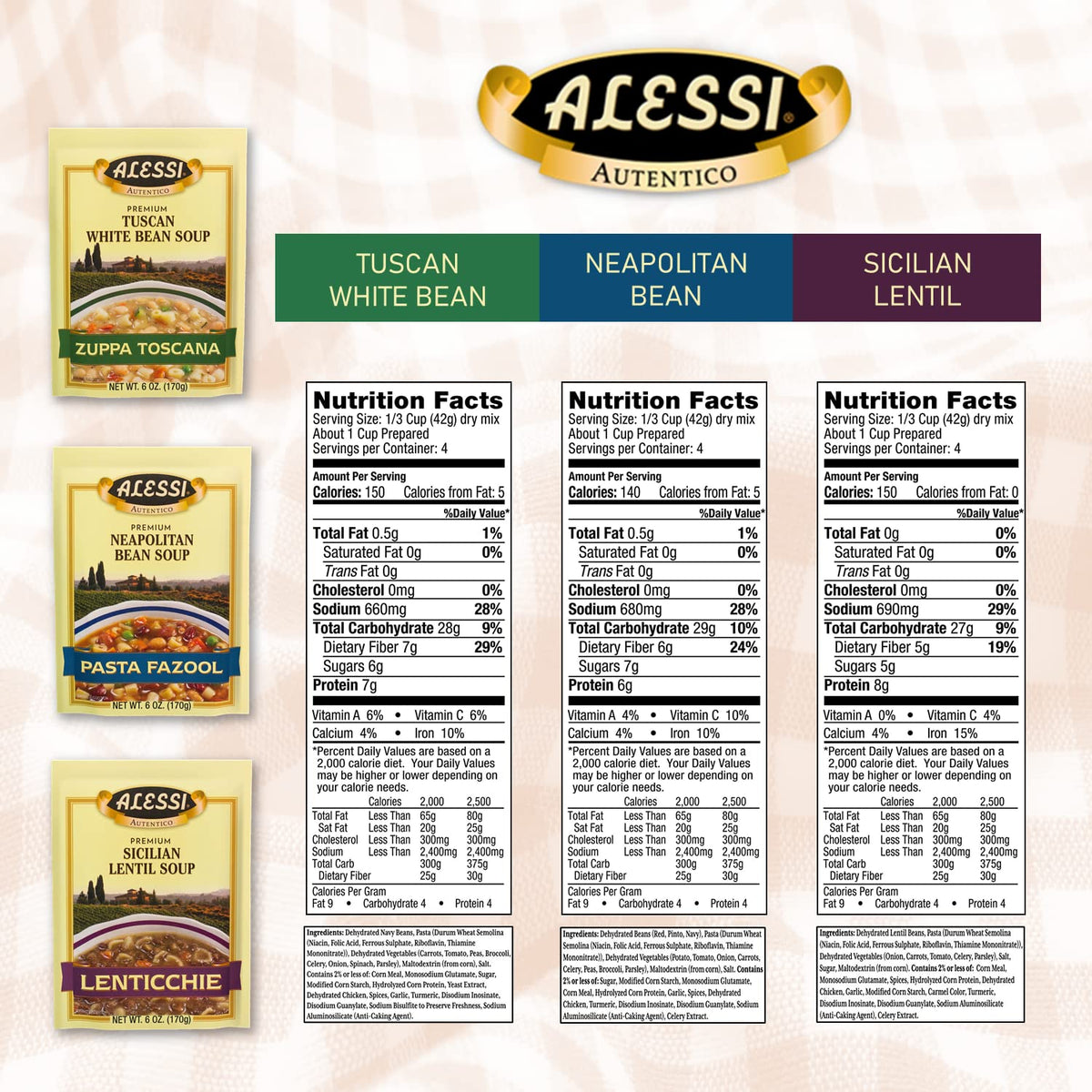 Alessi Variety / 2 Ounce (Pack of 3) / 1 Dry Soup Mixes