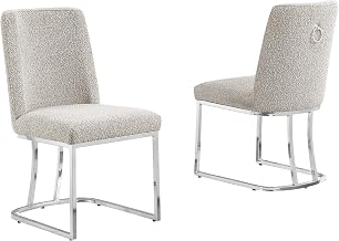Modern Chairs Set of 2, Chrome Side Chairs & Counter Stools with Ring Pull Back, Luxury Upholstered Chairs for Kitchen Island, Dining Room & Home Bar (Boucle, Gray/Silver, Side Chair)