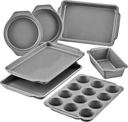 Farberware Bakeware Nonstick Baking Pans with Baking Sheets, Cake Pans, Meatloaf/Bread Pan, and Muffin Pan, 7 Piece Bakeware Set - Gray