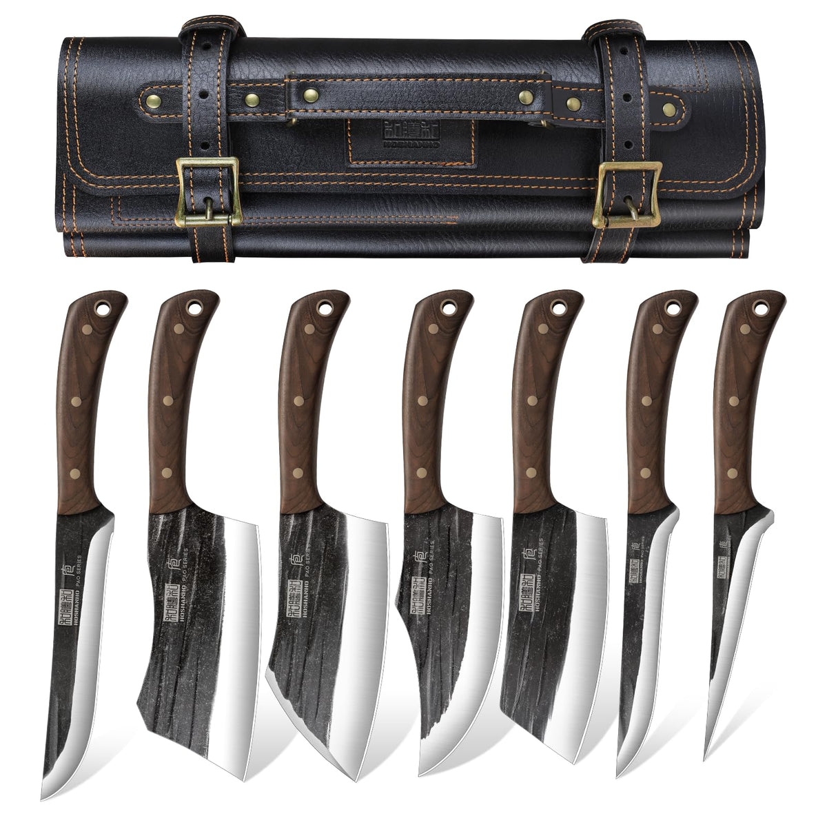 HOSHANHO Butcher Knife Set, High Carbon Stainless Steel, 8 Piece with Roll Bag