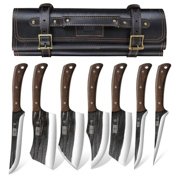 HOSHANHO Butcher Knife Set, High Carbon Stainless Steel, 8 Piece with Roll Bag