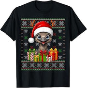 Emu Bird Christmas Ugly Sweaters Festive Santa Hat Xmas T-Shirt