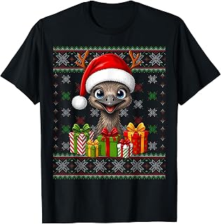 Emu Bird Christmas Ugly Sweaters Festive Santa Hat Xmas T-Shirt