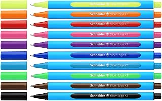 Schneider Slider Edge XB (Extra Broad) Ballpoint Pen, 1.4 mm, Light Blue Barrel, Assorted Ink Colors, Pack of 10 Pens (152290)