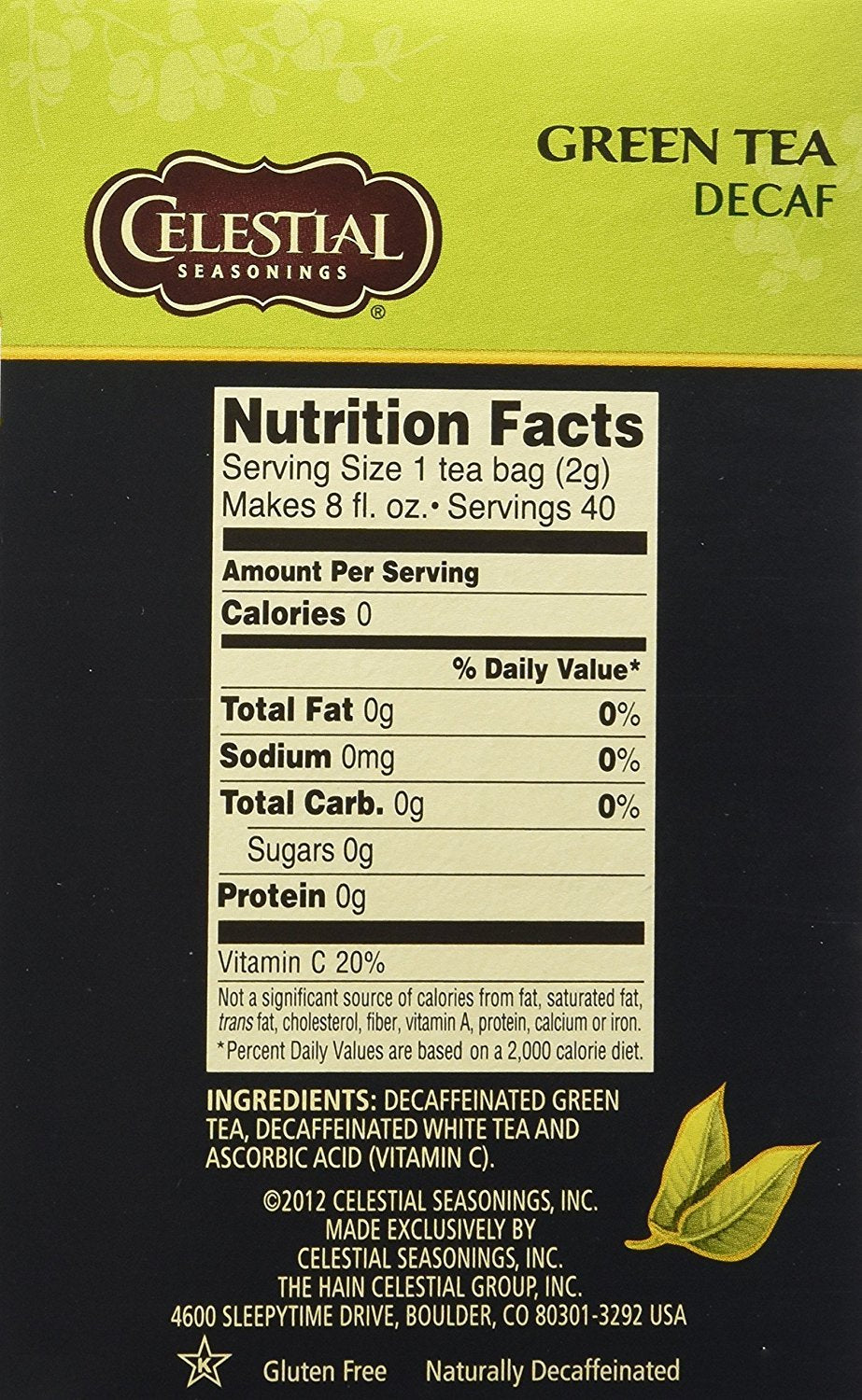Celestial Seasonings Decaf Green / 40 Count (Pack of 1) / A865 Green