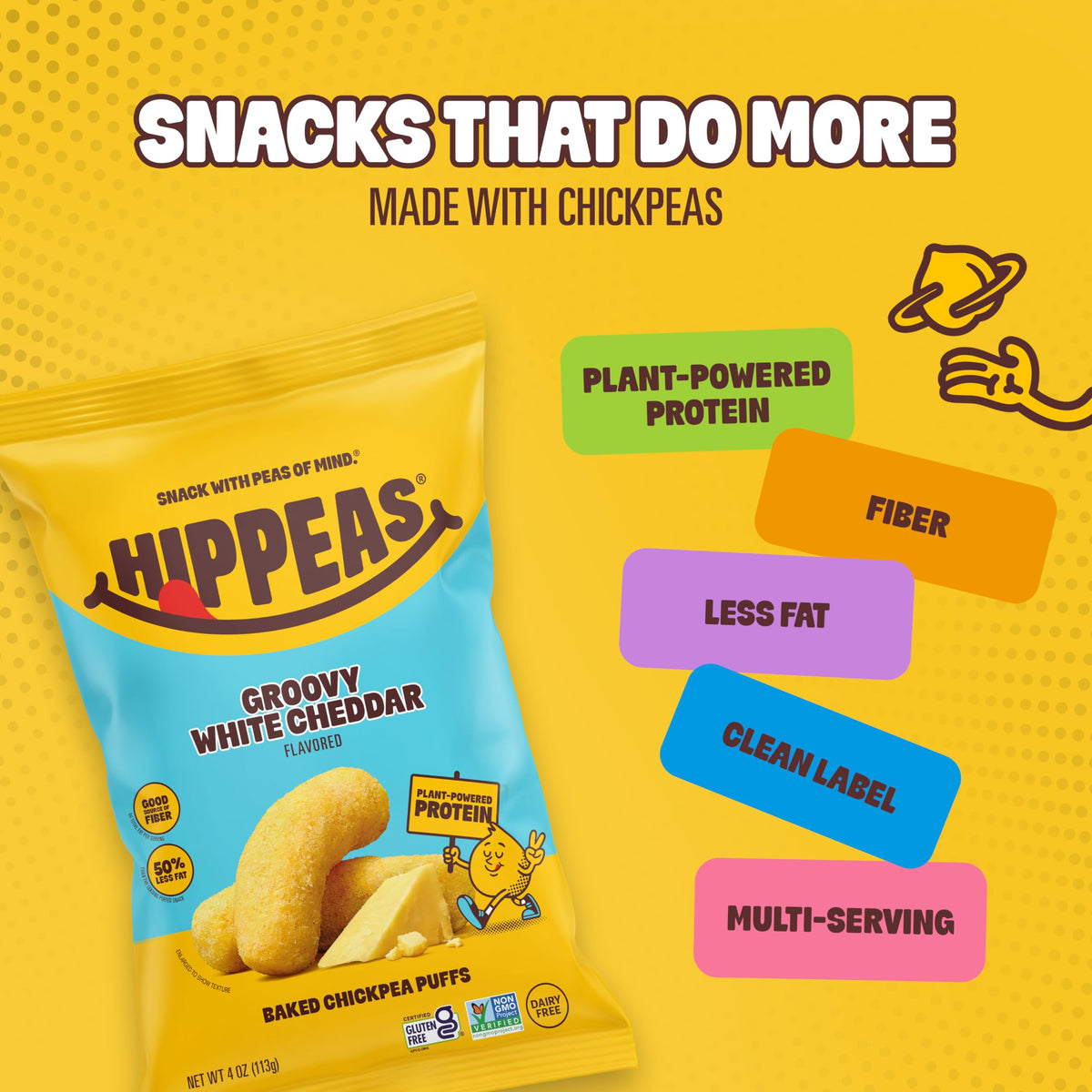 HIPPEAS Groovy White Cheddar / 4 Ounce (Pack of 1) / Basic Puffed Snacks