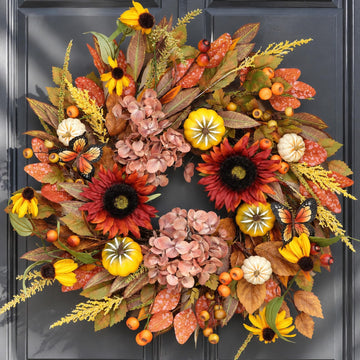Fawdge Fall Wreath, 24 Inch Diameter, Orange