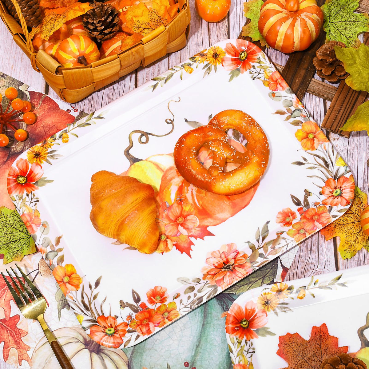 JarThenaAMCS Fall Serving Tray Set, Watercolor Pumpkin Floral, 13 x 10 in, 3 Pack