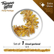 Christmas Tree Gold Tinsel Garland Wide Cut Gold Metallic Streamers Celebrate a Holiday New Years Eve Happy Party Ceiling Hanging Decorations Indoor and Outdoor Disco Party