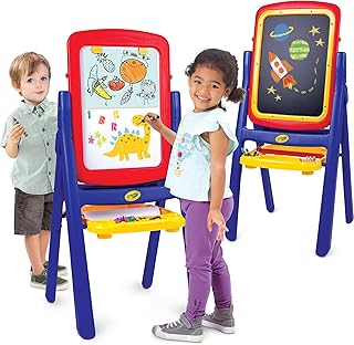 Crayola Qwikflip® 2-Sided Easel | Magnetic, Dry-Erase, Chalkboard & Painting Surfaces, 360° Rotating Drawing Board with 77 Magnetic Letters & Supplies