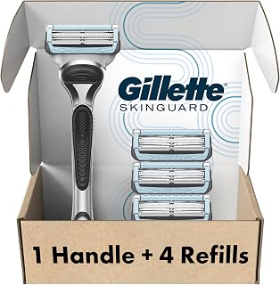 SkinGuard Razors, 1 Gillette Razor, 4 Razor Blade Refills, Designed for Men with Skin Irritation, Razor Bumps, and Sensitive Skin