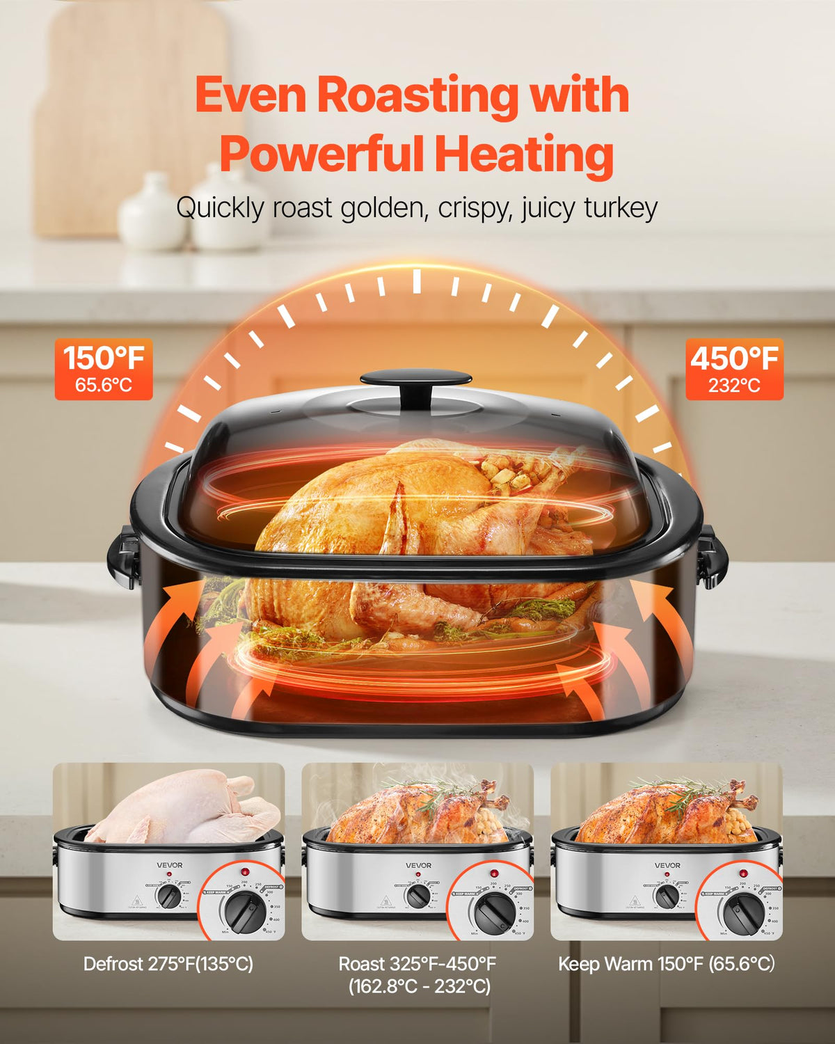 VEVOR Electric Roaster Oven, 20QT Capacity, Silver