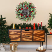 Sggvecsy Artificial Christmas Wreath, 22 Inch Diameter, Red Berry with Pine Cones