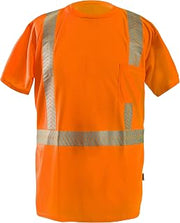 OccuNomix LUX-TSSP2B-OS Short Sleeve Wicking Birdseye T-Shirt with Chest Pocket, 2" Segmented Tape, Class 2, 100% ANSI Wicking Polyester Birdseye (3.8oz), Small, Orange (High Visibility)