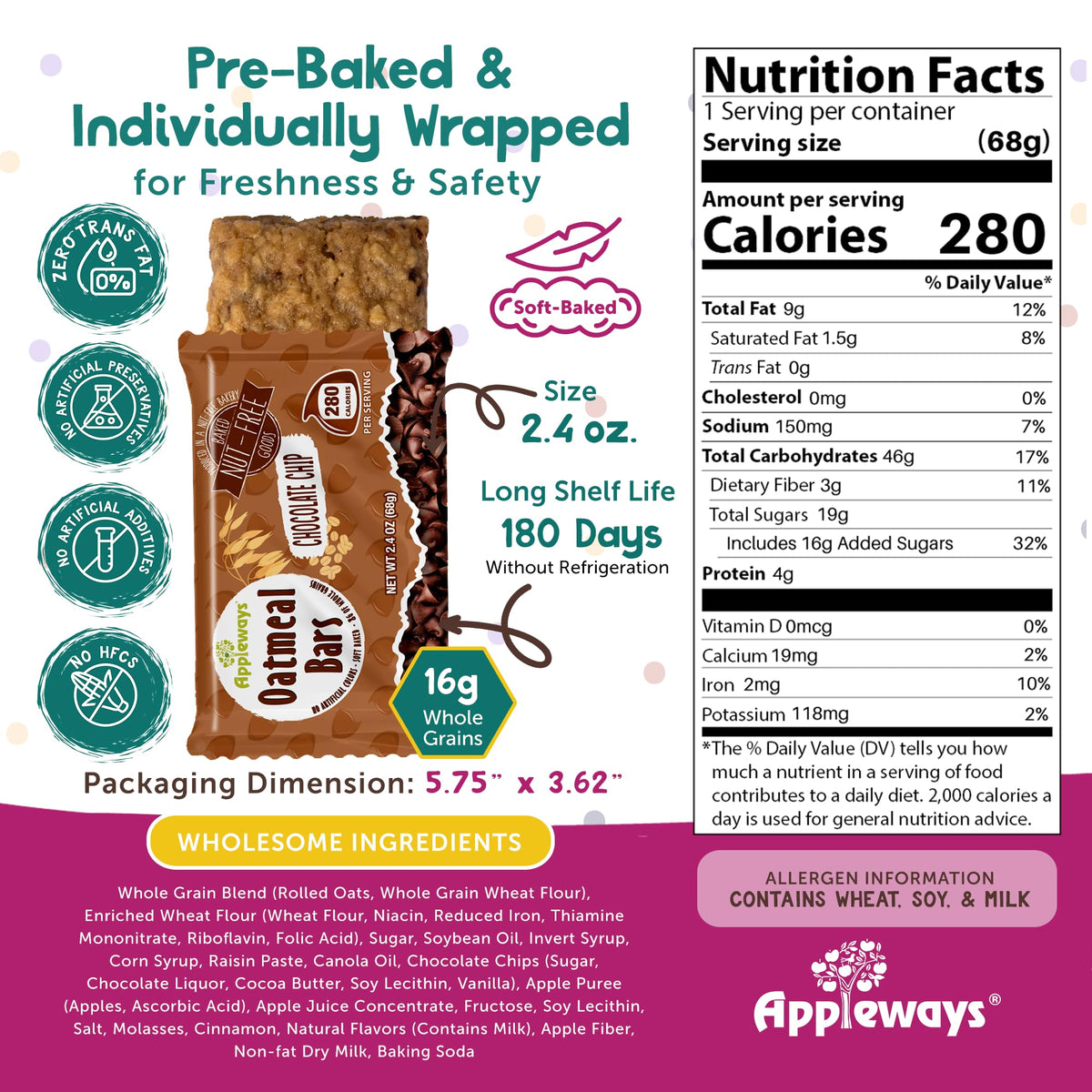 Appleways Chocolate Chip / 2.4 Ounce (160 Count) / 160 Whole Grain