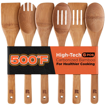 Riveira Bamboo Cooking Utensils Set, 6 Piece, Carbonized Bamboo