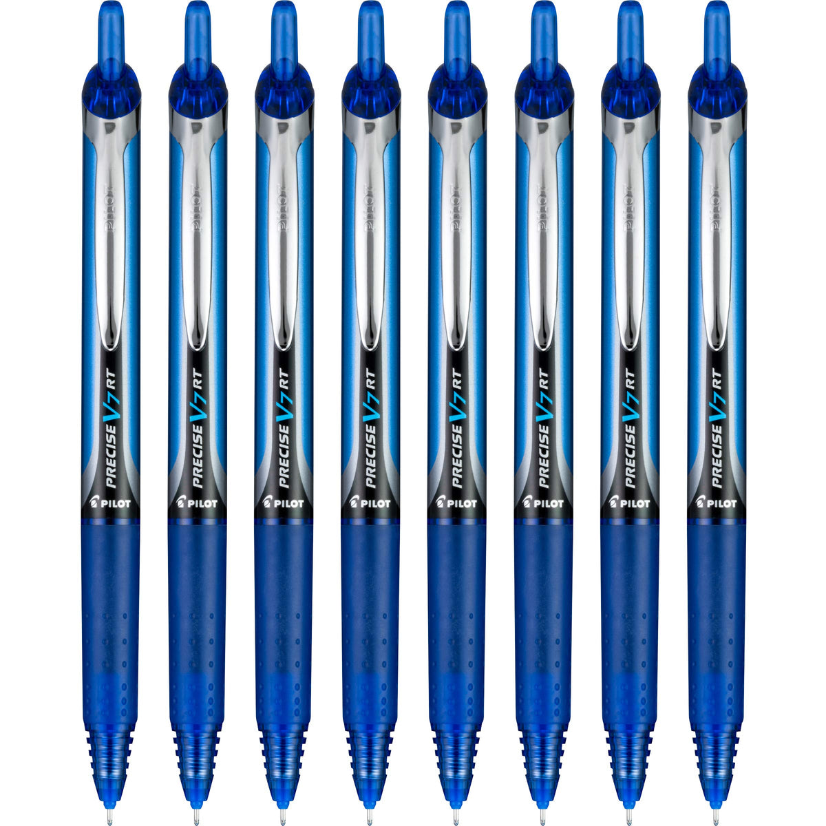 Precise V7 RT Retractable Rollerball Pens by PILOT – 8 Count (Pack of 1), Metal, Blue, Model P7RB8BLU-AMZ