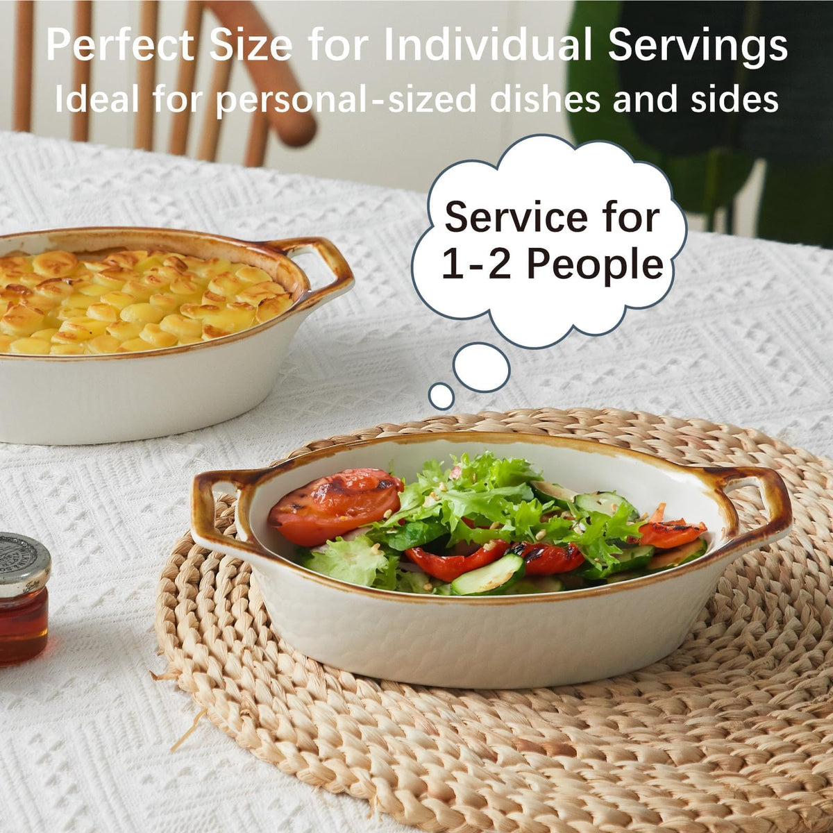 ONEMORE Oval Ceramic Au Gratin Dishes, 20 oz, Set of 4, Creamy White