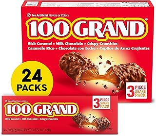 100 Grand Crispy Milk Chocolate with Caramel, Share Size Individually Wrapped Candy Bars, 2.2 oz each, Bulk 24 Count Box