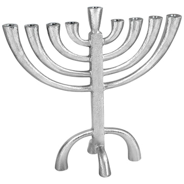 Zion Judaica Rustic Iron Menorah, 10 Inch Height, Silver Finish