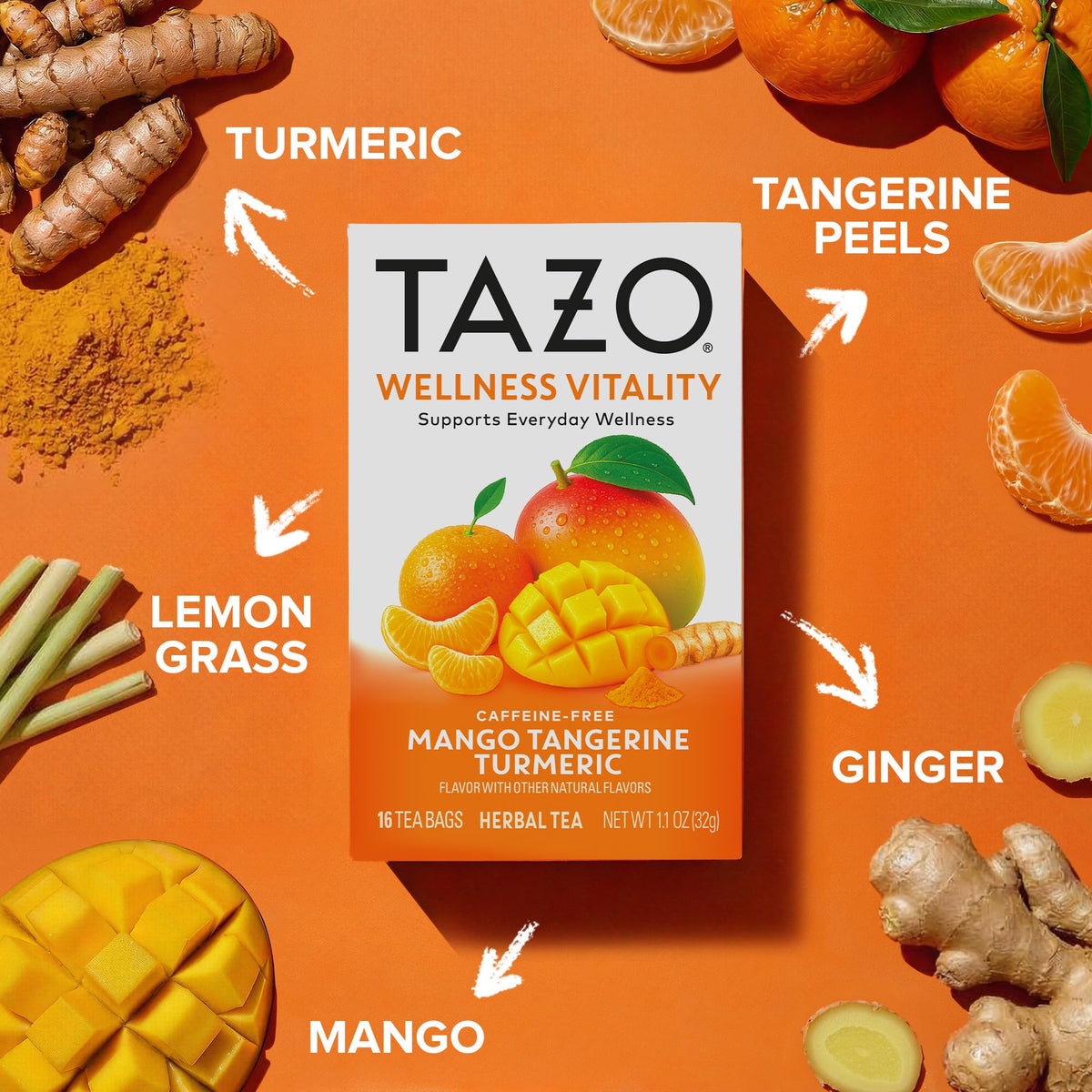 TAZO Mango Tangerine Turmeric / 16 Count / 16 Herbal