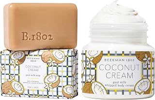 Beekman 1802 Coconut Cream Goat Milk Soap & Whipped Body Cream Gift Set – Coconut, Vanilla & Sandalwood Scent – 2 Count