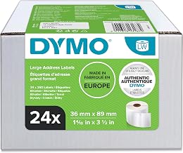 DYMO Authentic LabelWriter Large Address Labels | 36mm x 89mm | 24 Rolls of 260 Easy-Peel Labels (6240 Labels) | Self-Adhesive | for LabelWriter Label Makers