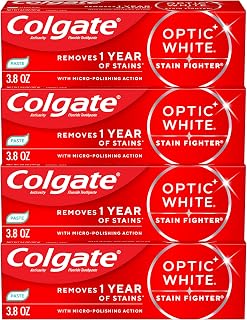 Colgate Optic White Stain Fighter Whitening Toothpaste, Mint, 4 Pack, 3.8oz