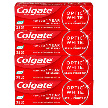 Optic White Stain Fighter Whitening Toothpaste by Colgate – 3.8 Ounce (Pack of 4), White, Pack of 4, Model 61057377