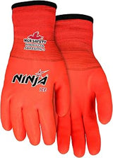 MCR Safety Ninja Ice N9690FCOM Hi-Visibility Work Gloves, 15 Gauge Hi-Vis Orange Nylon Shell, 7 Gauge Insulated Terry Liner, HPT Full Coat, Medium