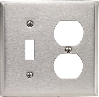 Leviton 2-Gang 1-Toggle 1-Duplex Device Combination Wallplate, Standard Size, Device Mount, Stainless Steel, 84005-40