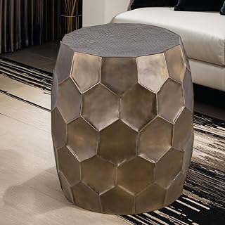 18" Handcrafted Coffee Table, Round Coffee Table with Antique Finishes, Mesa De Centro para Sala with Durable Metal Construction for Indoor Lounge Spaces, Gold