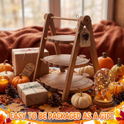 Marsui Pumpkin Tiered Serving Set, Wooden Platters in 12 10 8 Inch Sizes, Brown
