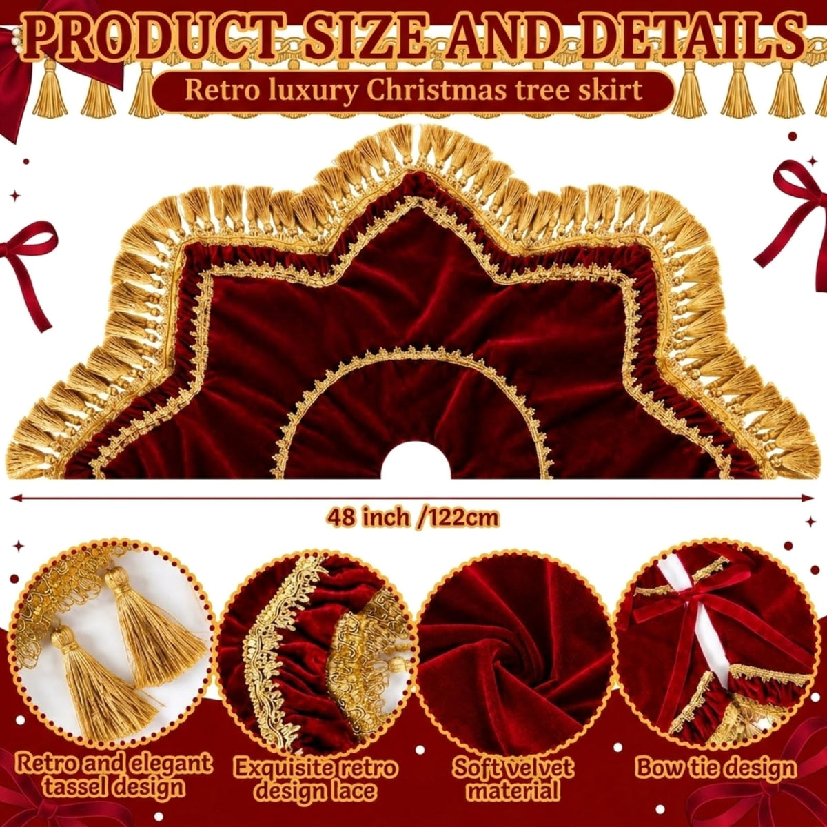 Roowest Velvet Christmas Tree Skirt, 48 Inch Octagon, Classic
