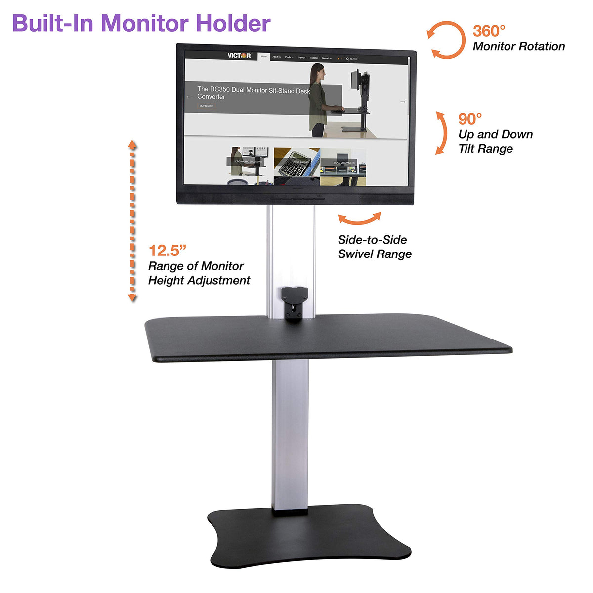 Victor Single Monitor / Black W/Aluminum / Modern Monitor Stands