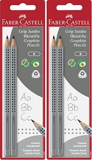 Faber-Castell Grip Graphite Pencil Set with Erasers – No. 2 Jumbo Break-Resistant Pencil Set for Kids, 12mm Barrel, Art School Supplies for Kids (2 Count) (Pack of 2)