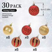 Shareconn Christmas Ball Ornaments, 2.36 Inch, Red and Gold, 30 Count