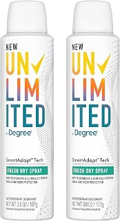 Degree Unlimited Antiperspirant Deodorant Dry Spray Fresh 2 Count Long-Lasting Sweat & Odor Protection with Antiperspirant Technology SmartAdapt Tech 3.8 oz