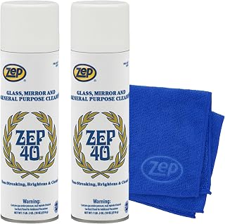 Zep 40 LV Glass Mirror & General-Purpose Cleaner 18 oz (2 Units) & A Blue Microfiber Rag ECBD037 - Heavy-Duty Streak-Free Cleaner for Glass Mirrors and Multi-Surface Use