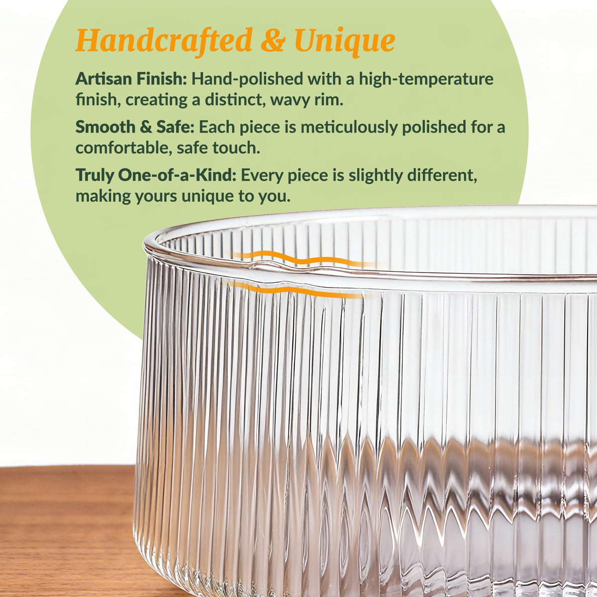 NiHome Glass Salad Bowl, Extra Large with Acacia Wood Base and Utensils, Transparent