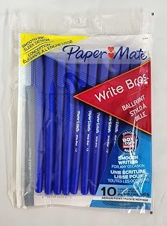 Paper Mate 9313499 Blue Medium Tip Write Brothers Stick Ballpoint Pens 10 Count