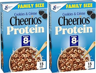 Cheerios Protein Cereal,Cookies and Crème,8g Protein,Family Size,15 oz,(Pack of 2)